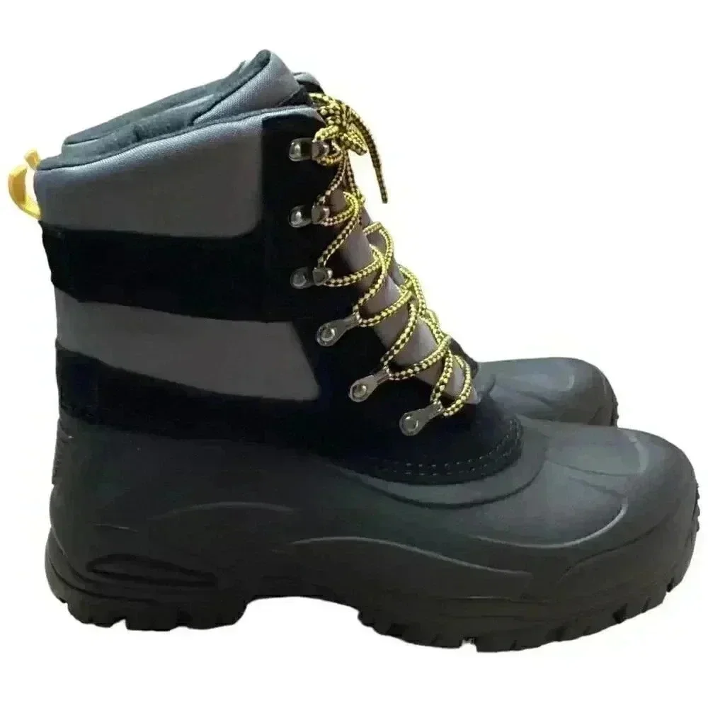 Khombu Mens 10 Waterproof Thermolite Lace Up Snow Boots Gray Black Vegan NEW